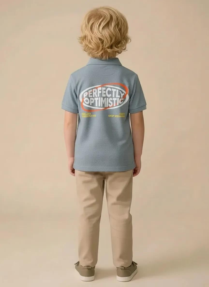 Boys Oxford Blue Printed Polo Collar T-shirt