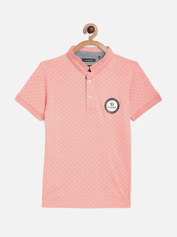 Octave Boys Pink Printed Mandarin Collar Cotton T-Shirt