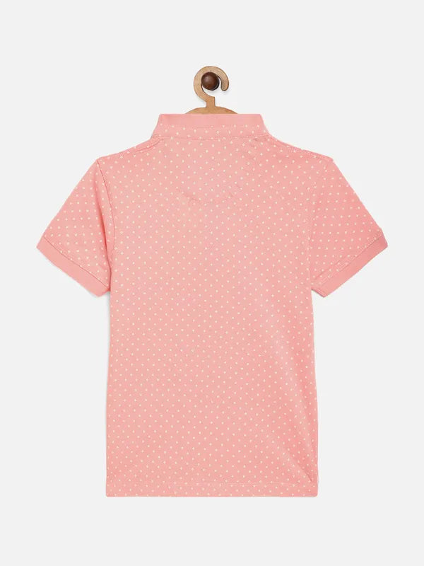 Octave Boys Pink Printed Mandarin Collar Cotton T-Shirt