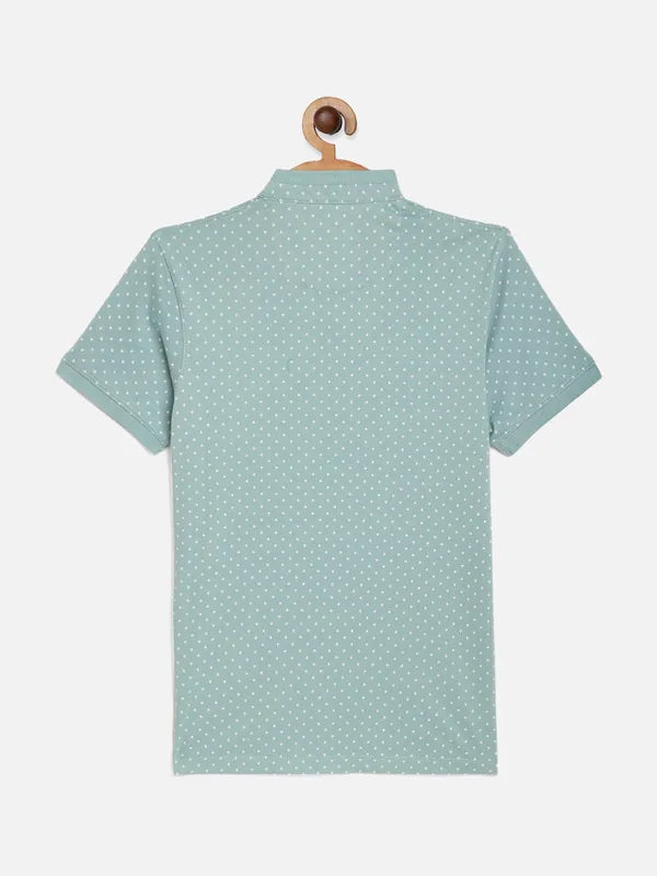 Octave Boys Teal Printed Mandarin Collar Cotton T-Shirt