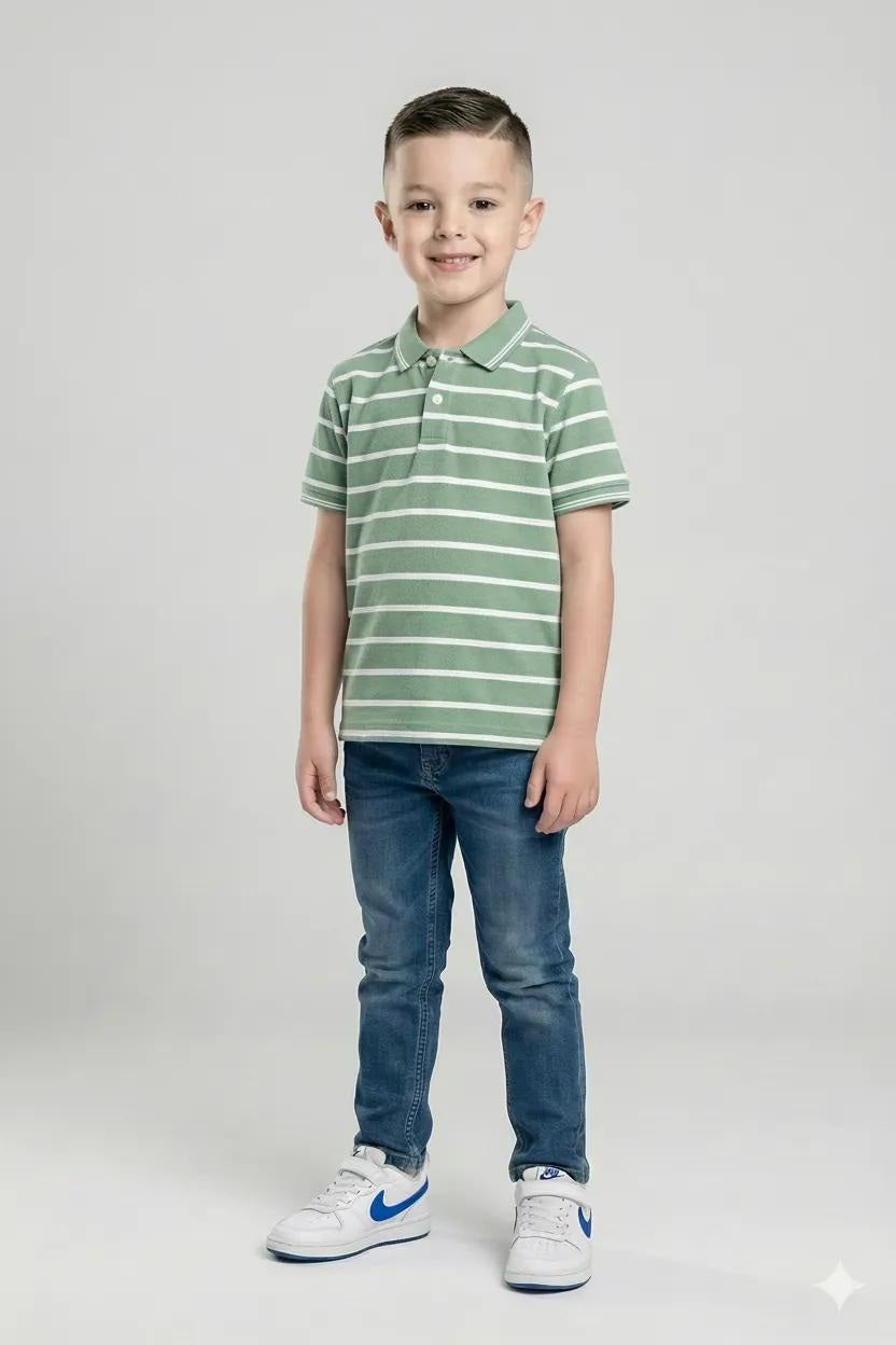 Octave Boys Mist Striped Polo Collar Tshirt