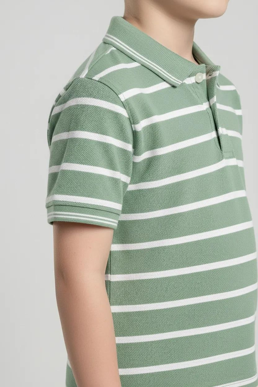 Octave Boys Mist Striped Polo Collar Tshirt