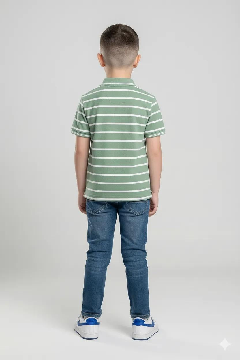 Octave Boys Mist Striped Polo Collar Tshirt
