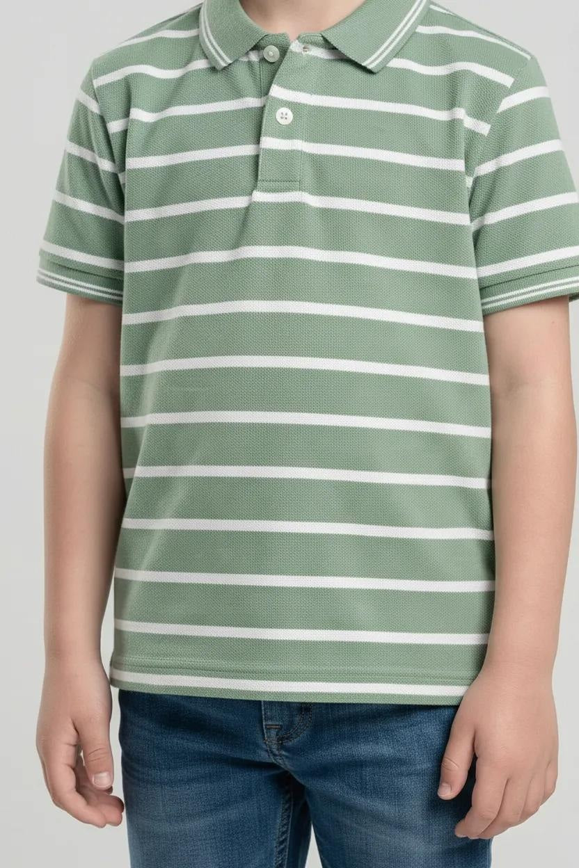 Octave Boys Mist Striped Polo Collar Tshirt