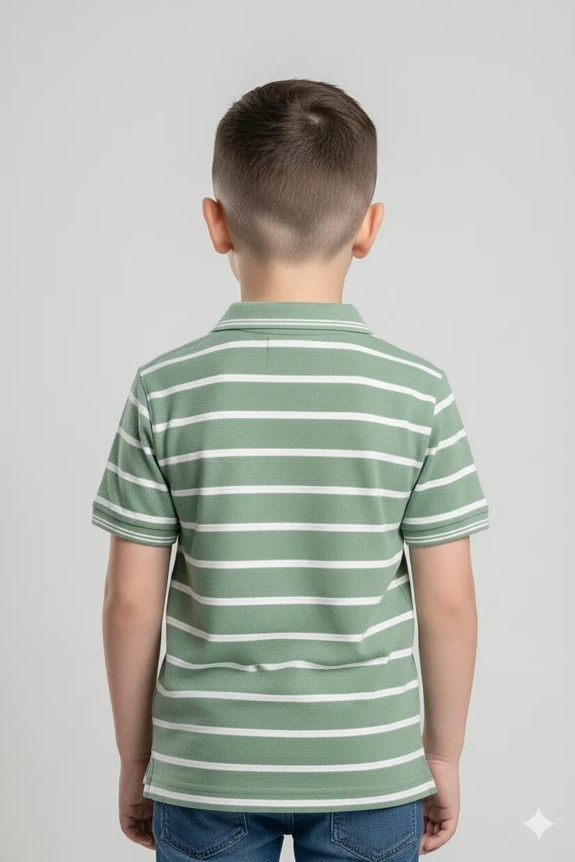 Octave Boys Mist Striped Polo Collar Tshirt
