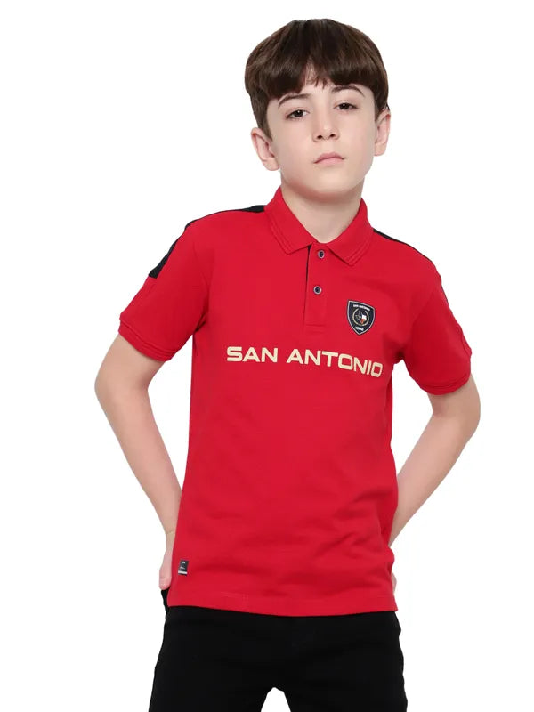 Octave Boys Typography Printed Polo Collar T-Shirt