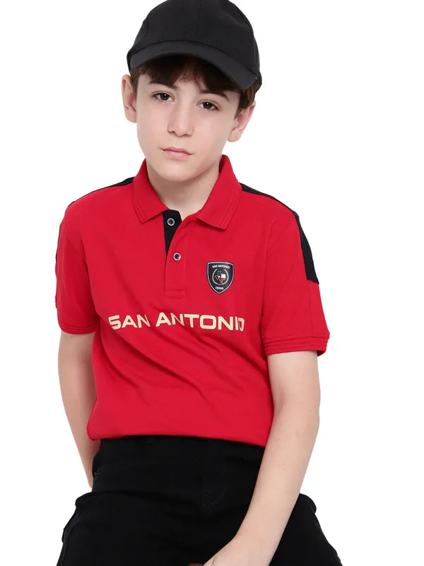 Octave Boys Typography Printed Polo Collar T-Shirt