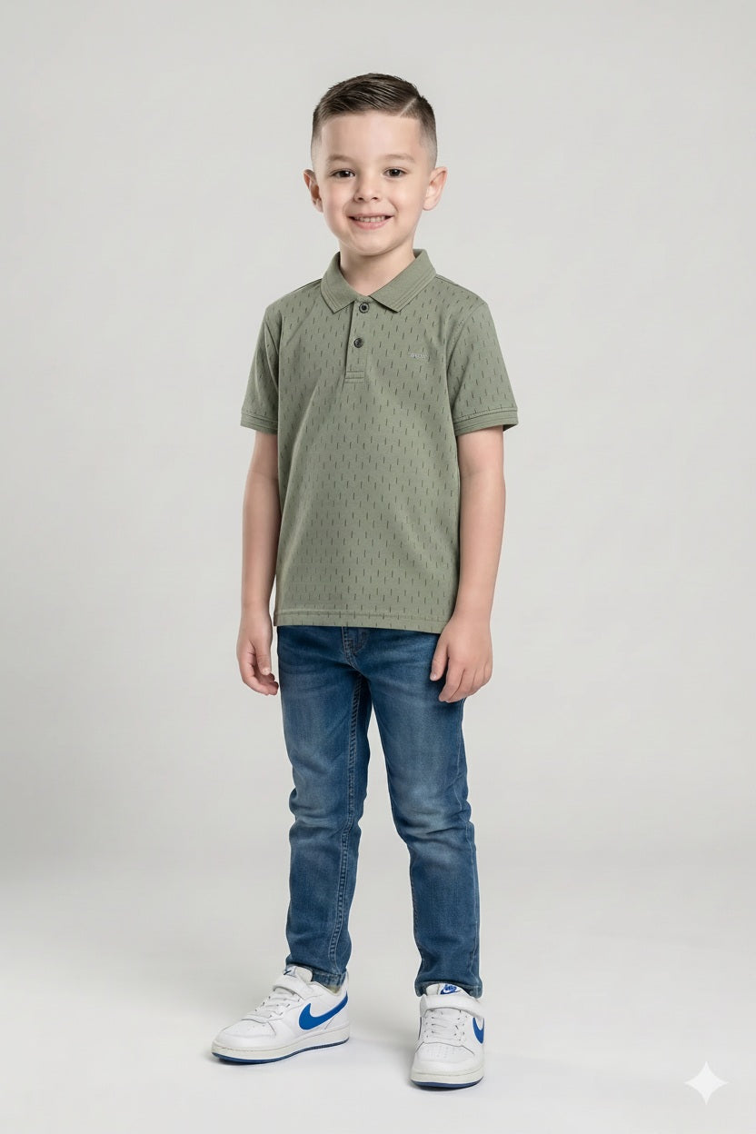 Boys Dusty Mint Printed Polo Collar T-shirt