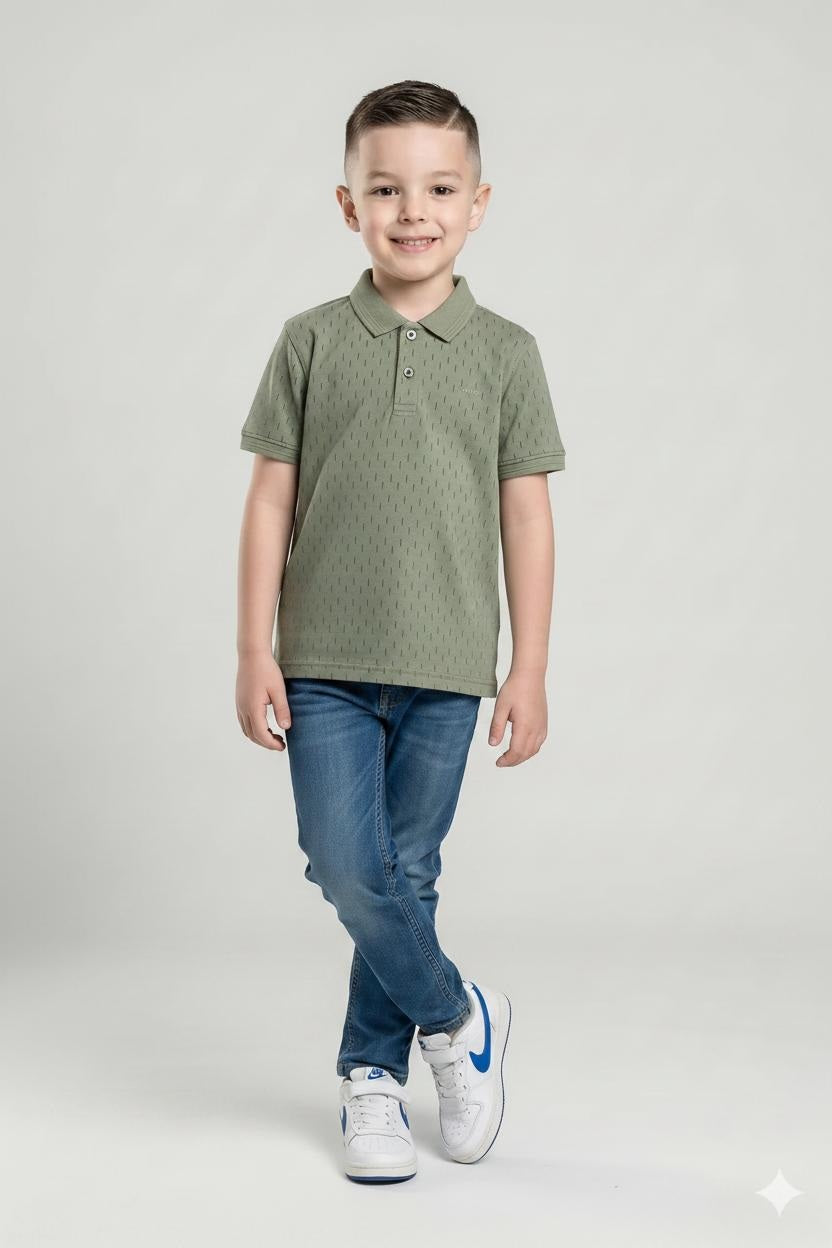 Boys Dusty Mint Printed Polo Collar T-shirt