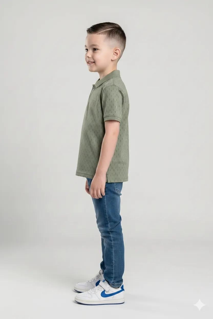 Boys Dusty Mint Printed Polo Collar T-shirt