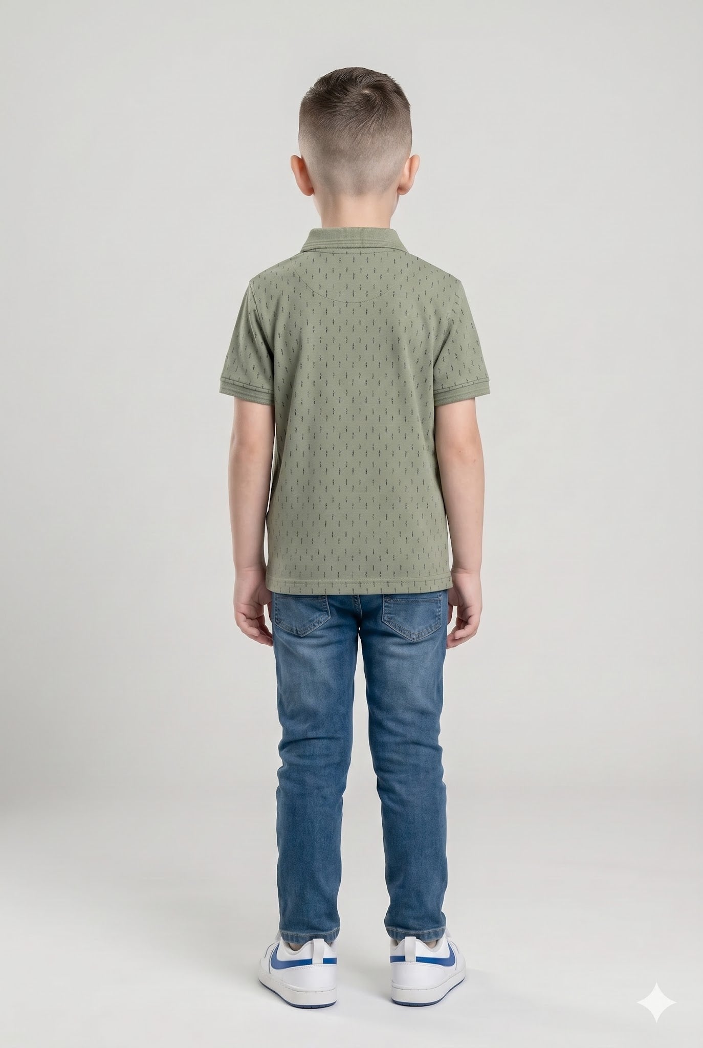 Boys Dusty Mint Printed Polo Collar T-shirt