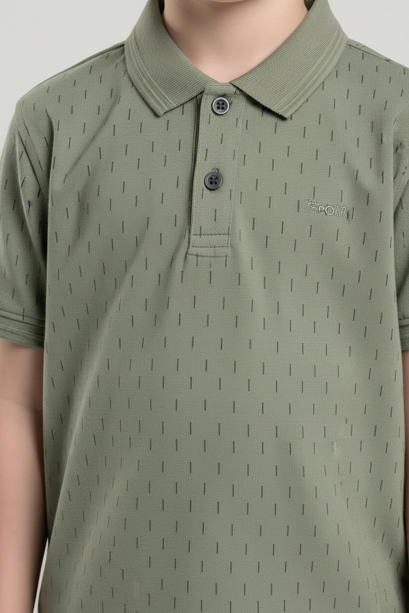 Boys Dusty Mint Printed Polo Collar T-shirt