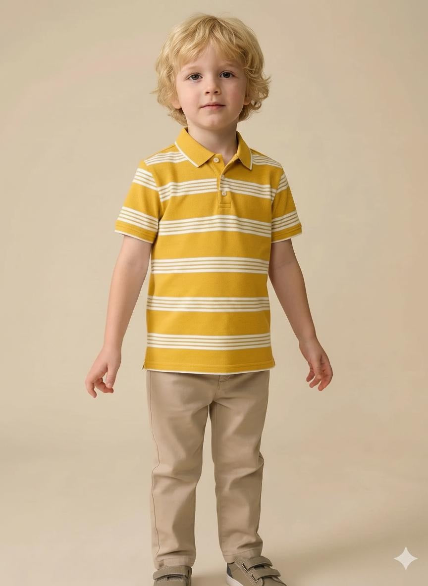 Boys Mustard Striped Polo Collar T-shirt