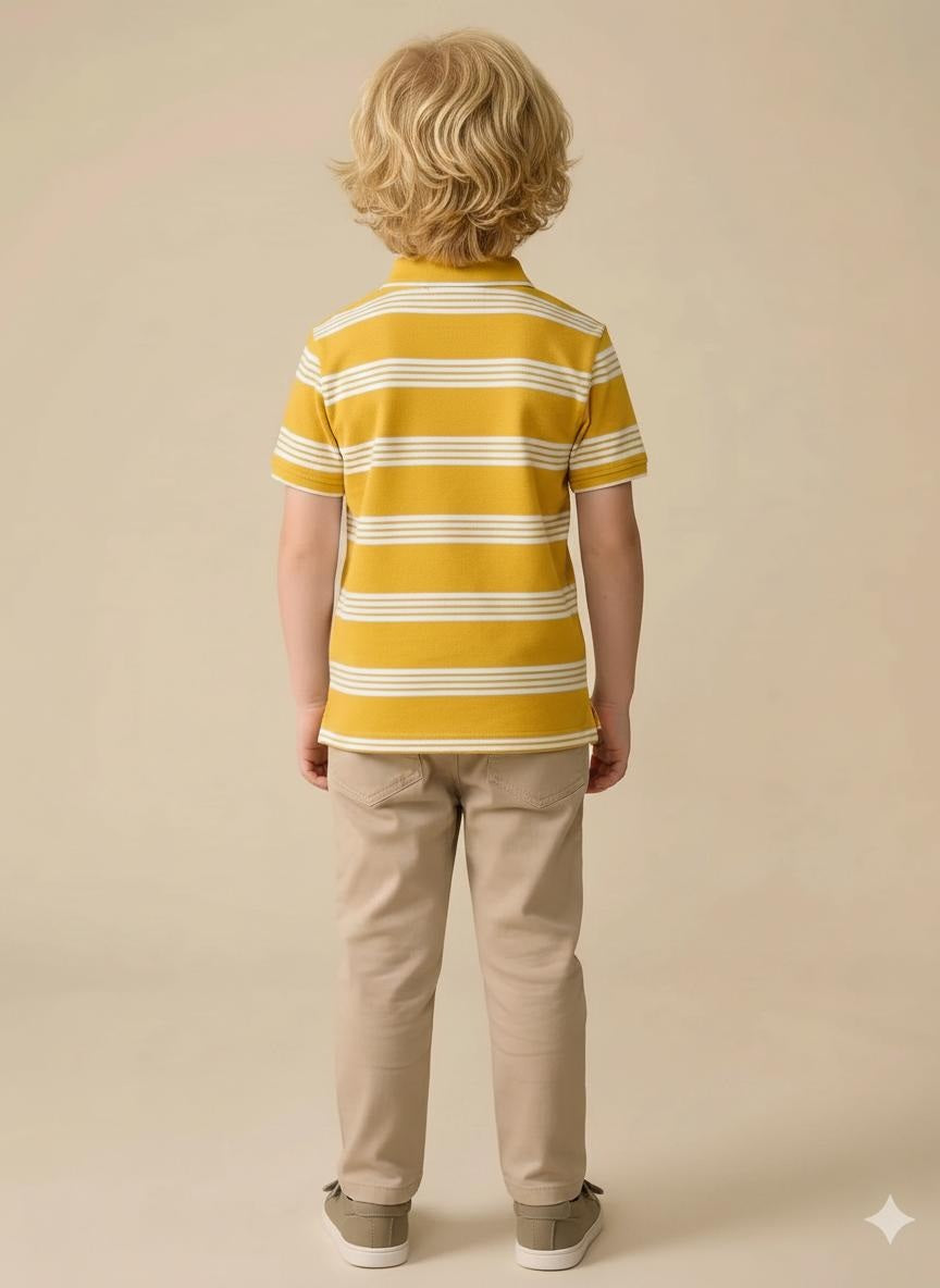 Boys Mustard Striped Polo Collar T-shirt