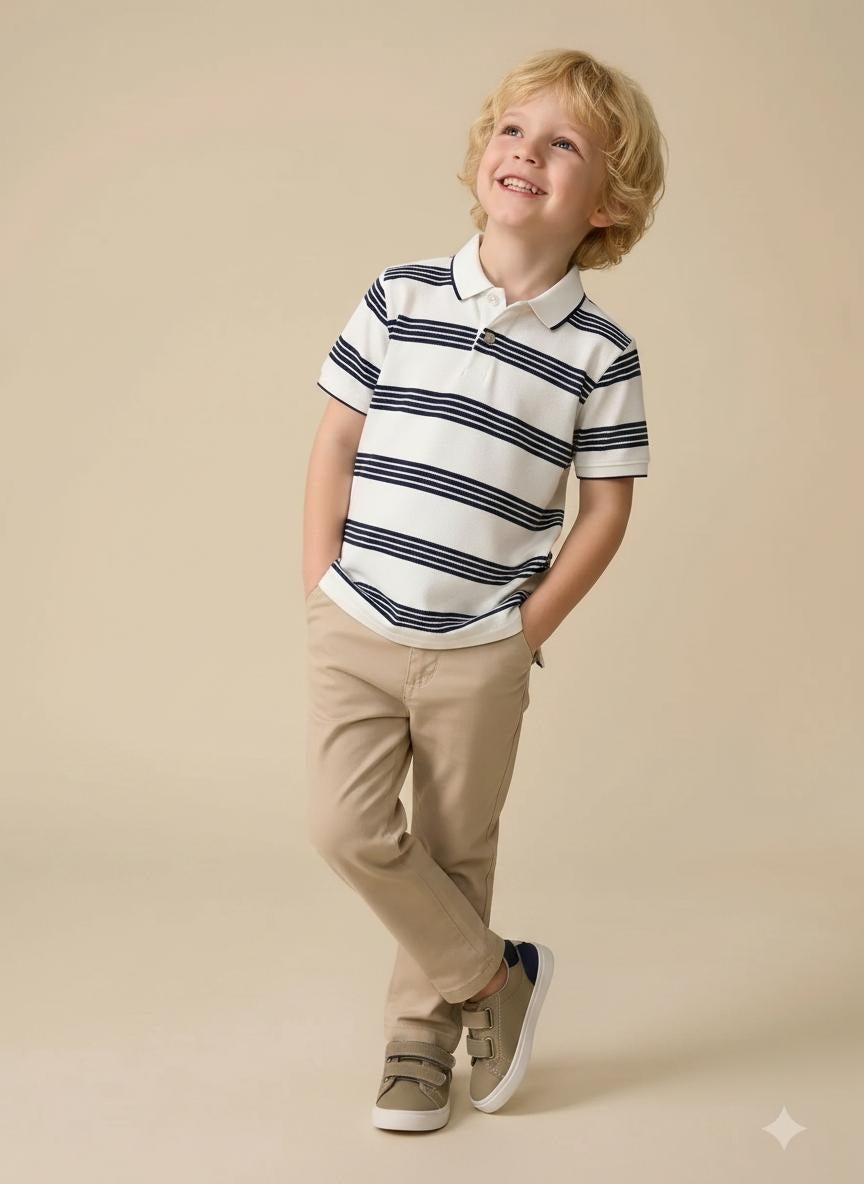 Boys Striped Polo Collar T-shirt