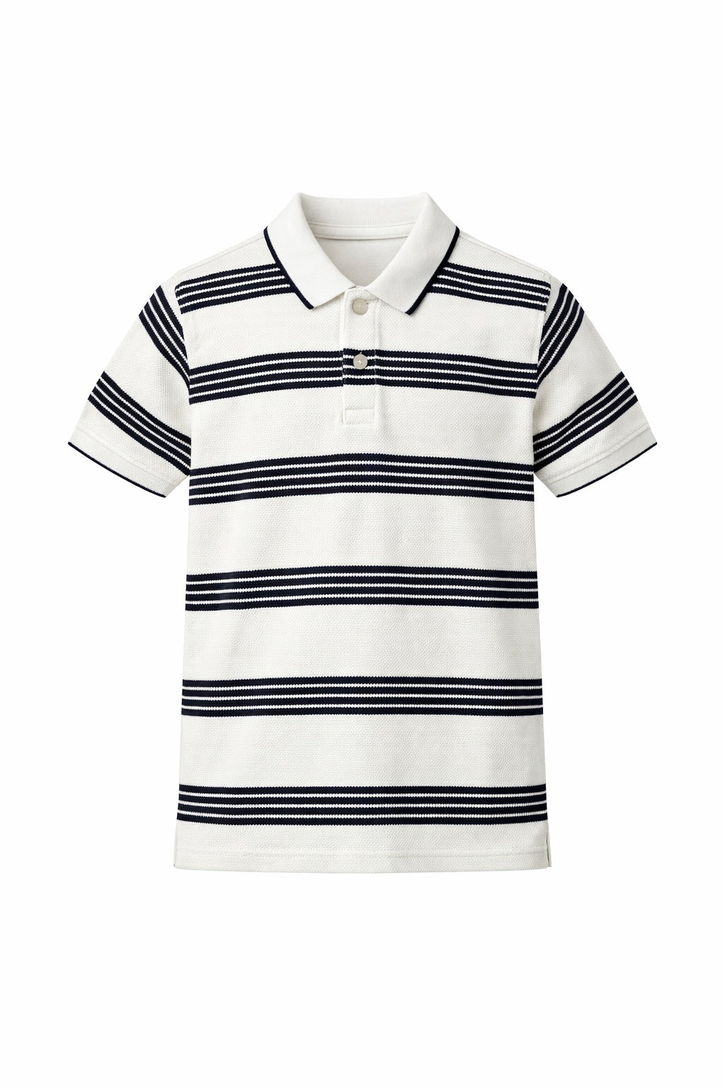 Boys White Striped Polo Collar T-shirt