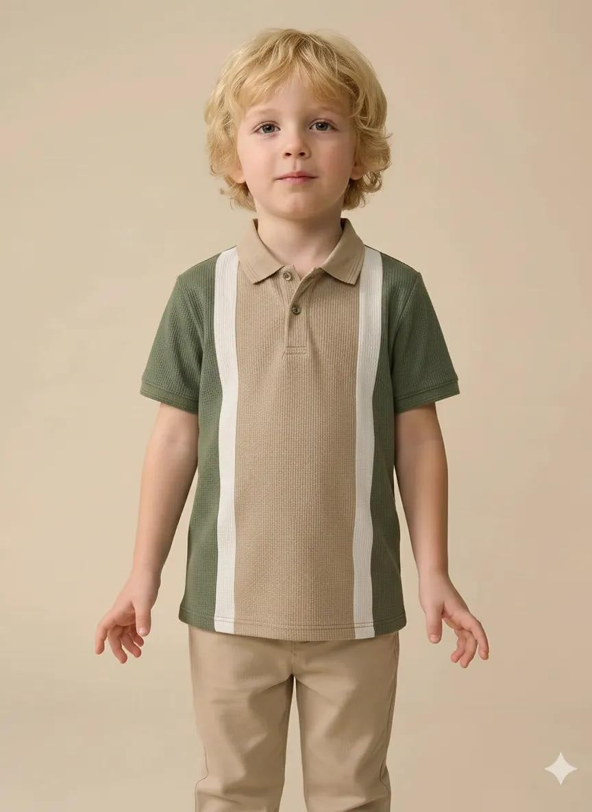 Boys Safari Colourblocked Polo Collar T-shirt