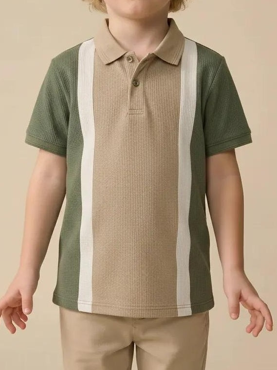 Boys Safari Colourblocked Polo Collar T-shirt