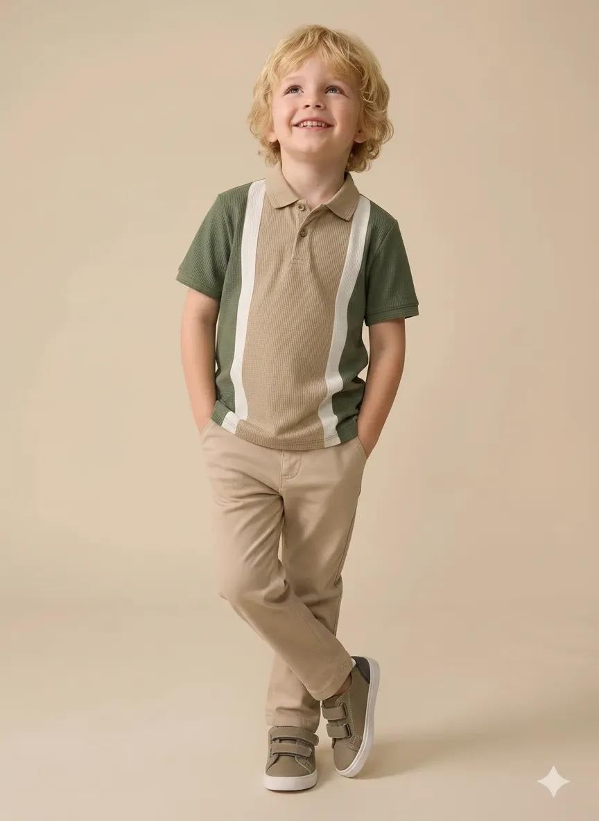 Boys Safari Colourblocked Polo Collar T-shirt