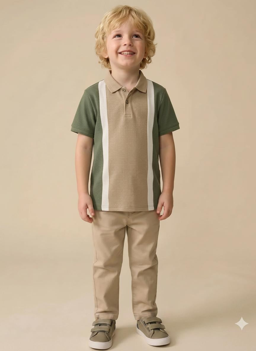 Boys Safari Colourblocked Polo Collar T-shirt