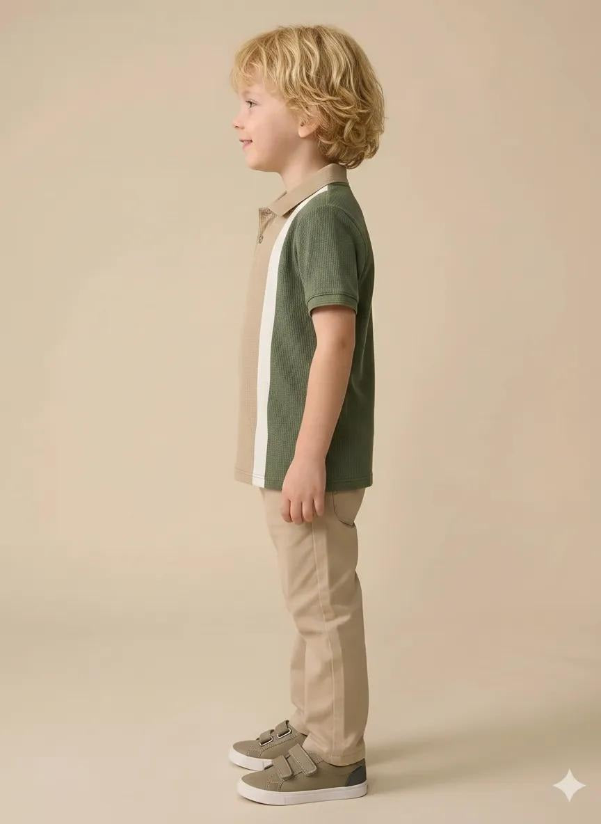 Boys Safari Colourblocked Polo Collar T-shirt