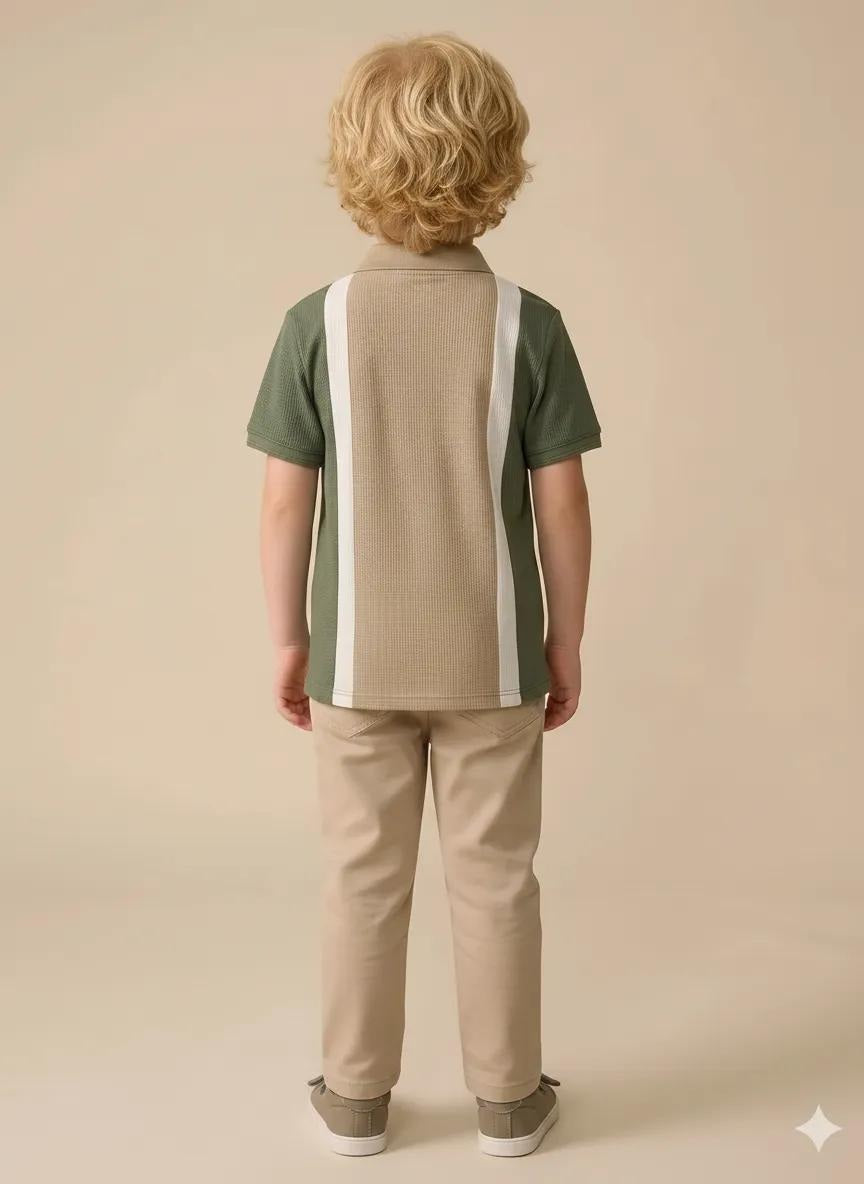 Boys Safari Colourblocked Polo Collar T-shirt