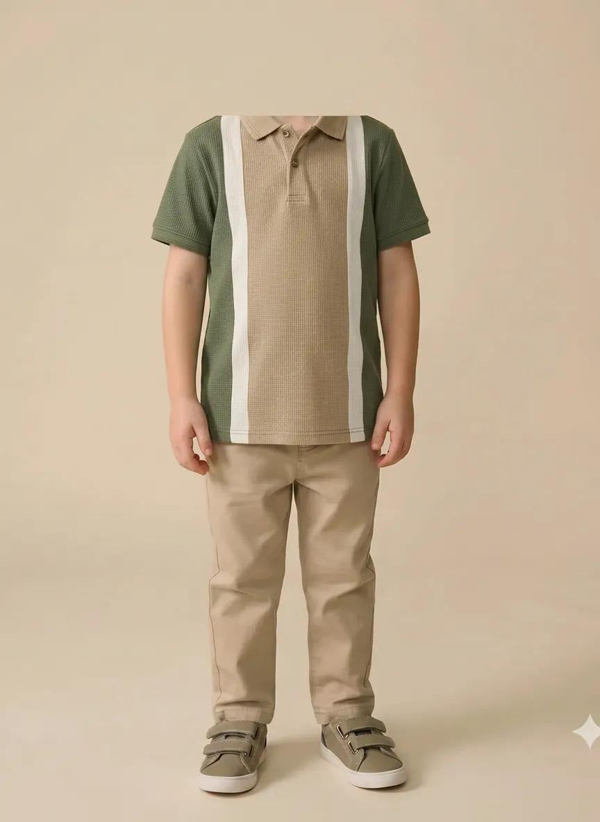 Boys Safari Colourblocked Polo Collar T-shirt