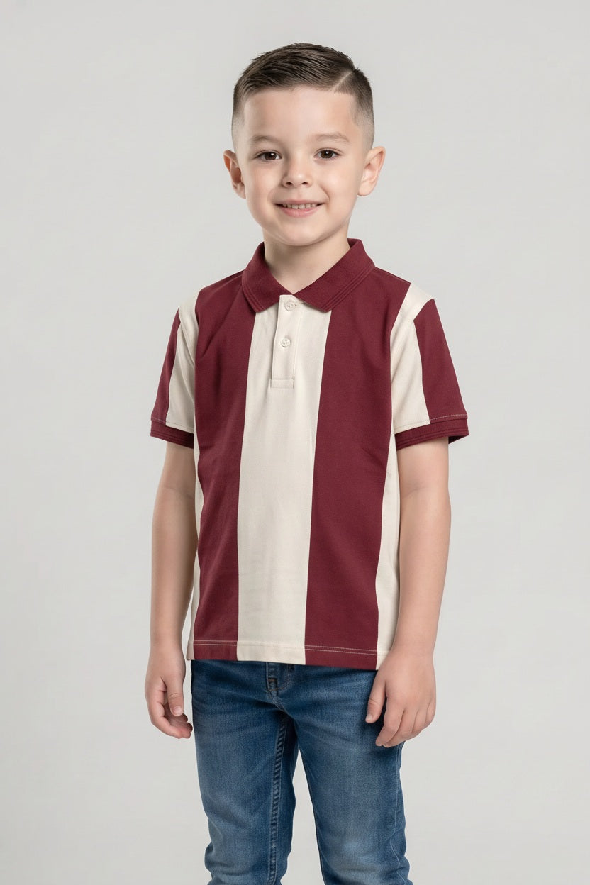 Boy Burnt Brick Colourblocked Polo Neck T-Shirt