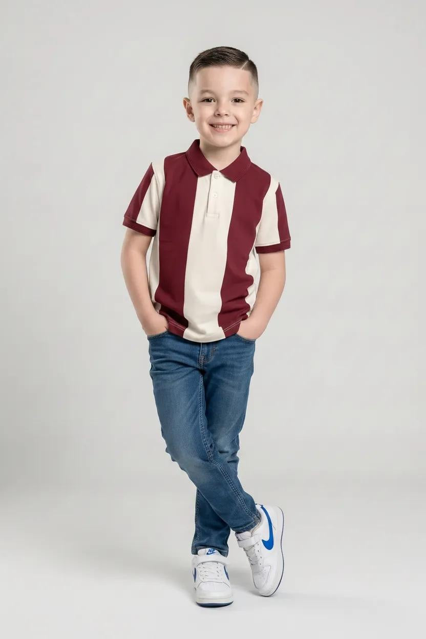Boy Burnt Brick Colourblocked Polo Neck T-Shirt