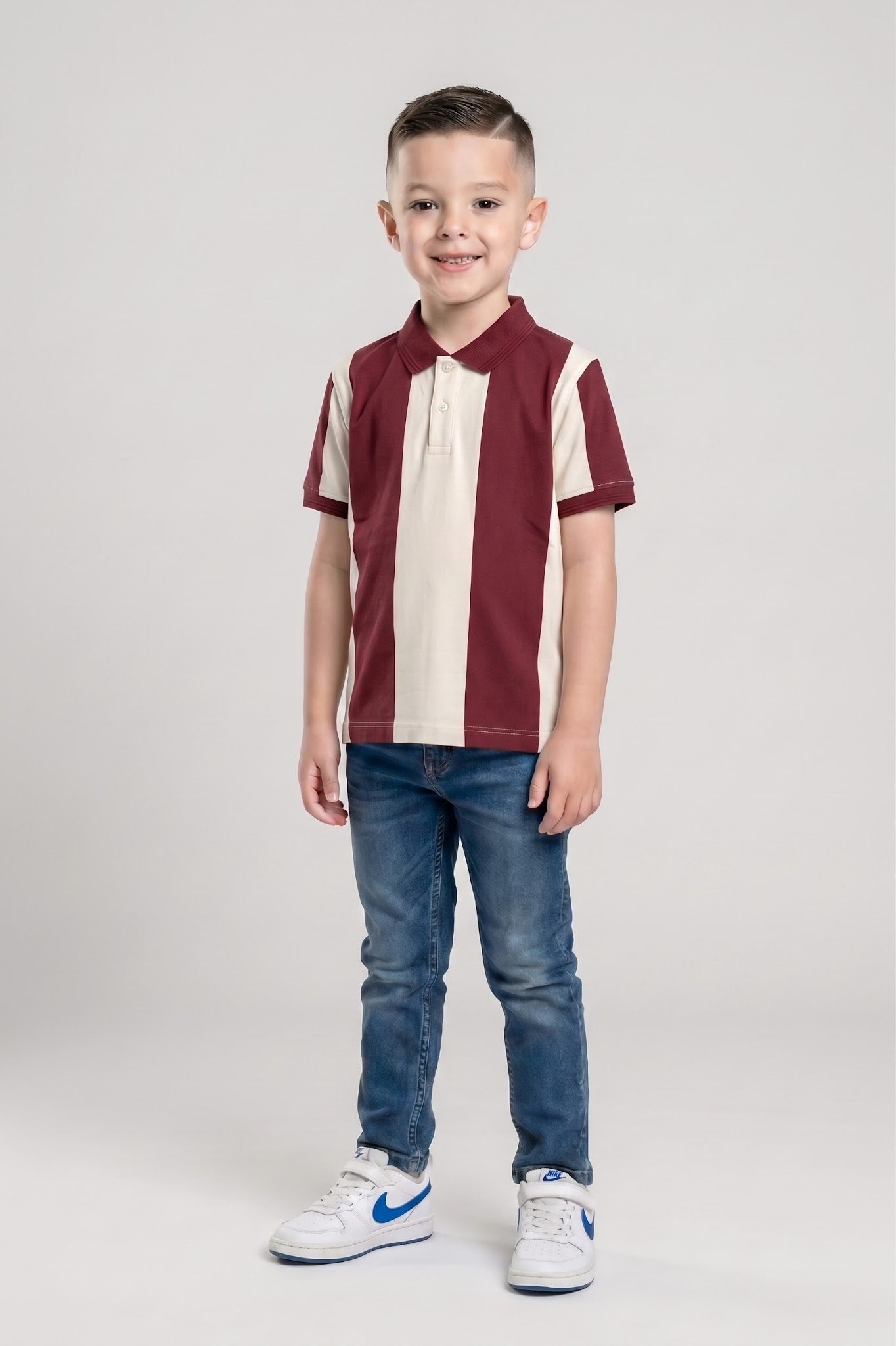Boy Burnt Brick Colourblocked Polo Neck T-Shirt