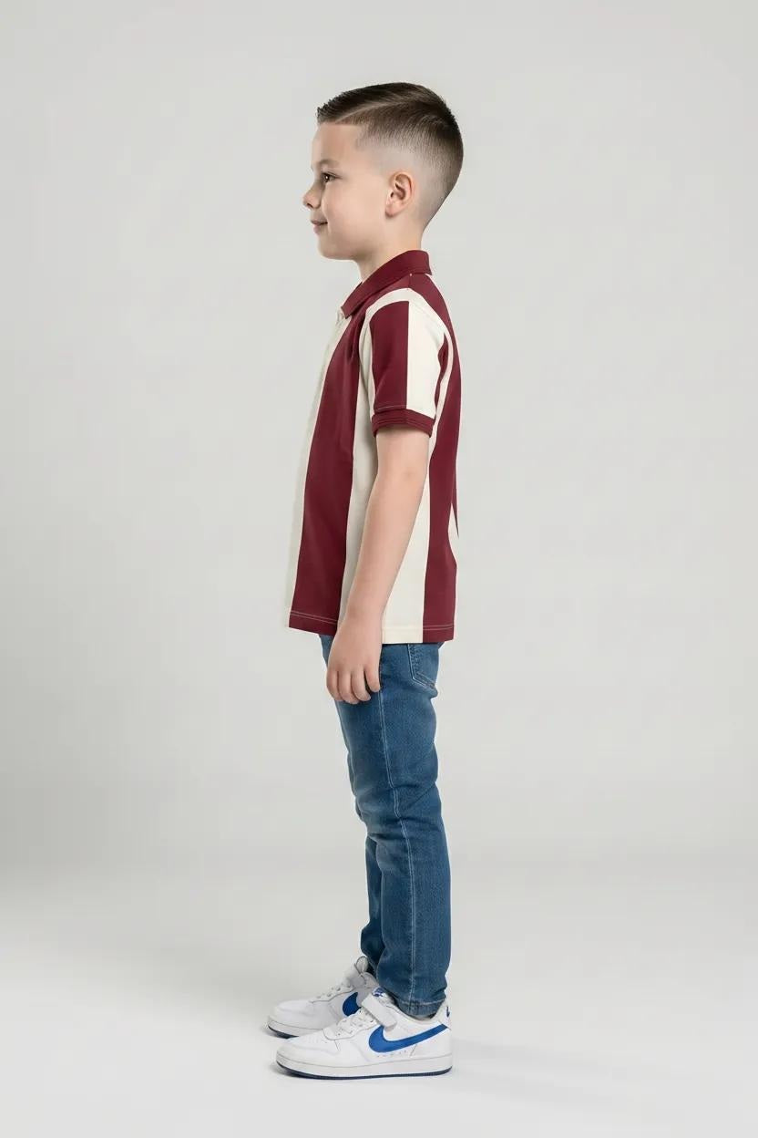 Boy Burnt Brick Colourblocked Polo Neck T-Shirt