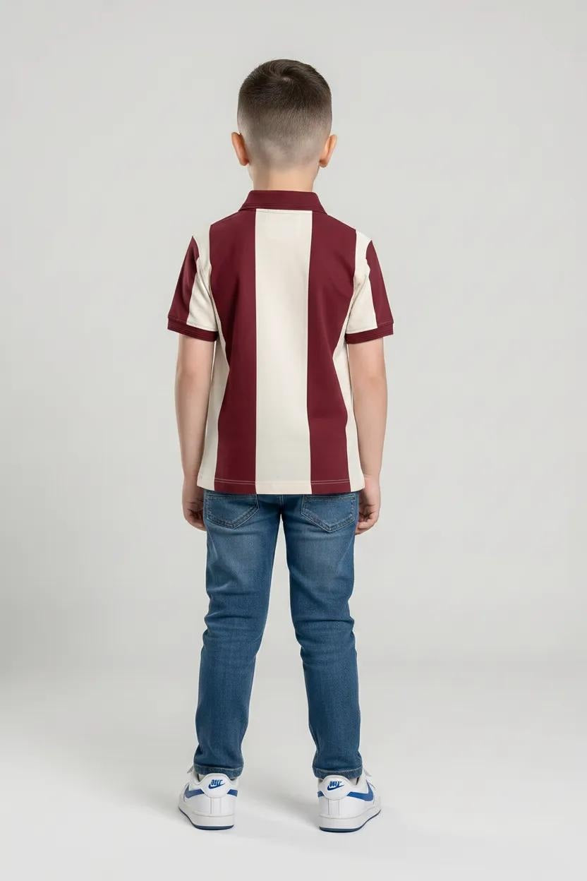 Boy Burnt Brick Colourblocked Polo Neck T-Shirt