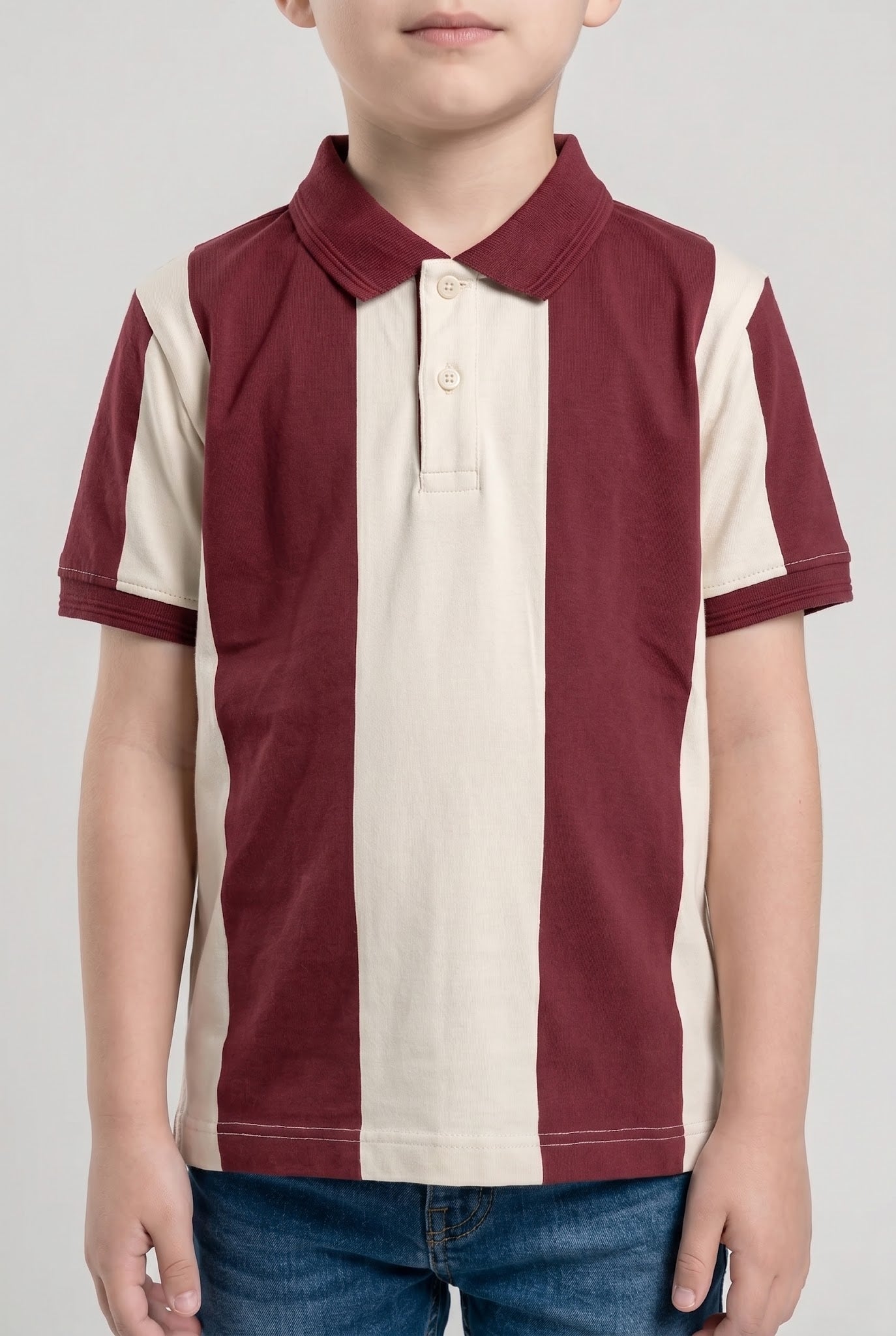 Boy Burnt Brick Colourblocked Polo Neck T-Shirt