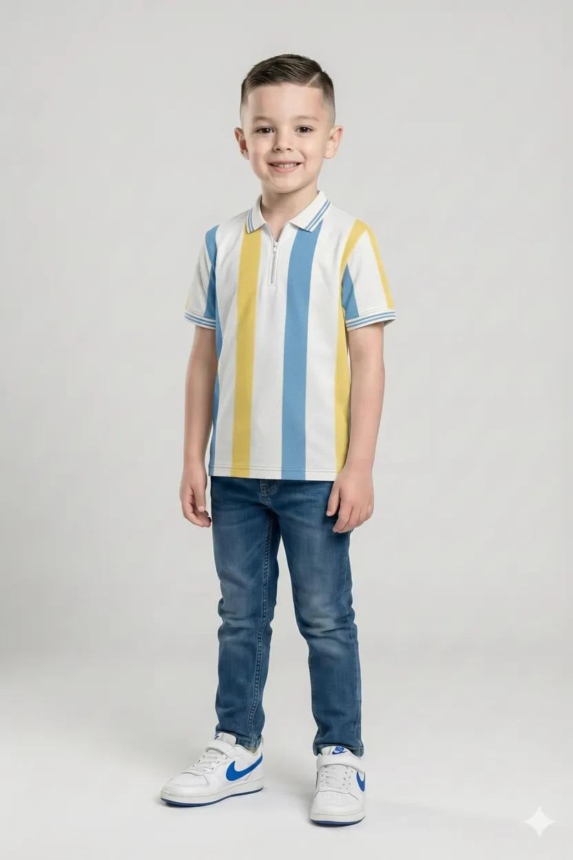 Boys Sky Colourblocked Polo Collar T-shirt