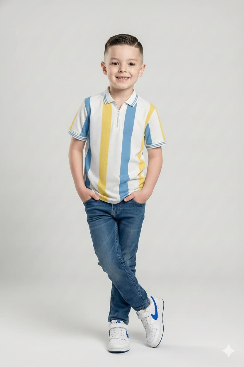 Boys Sky Colourblocked Polo Collar T-shirt
