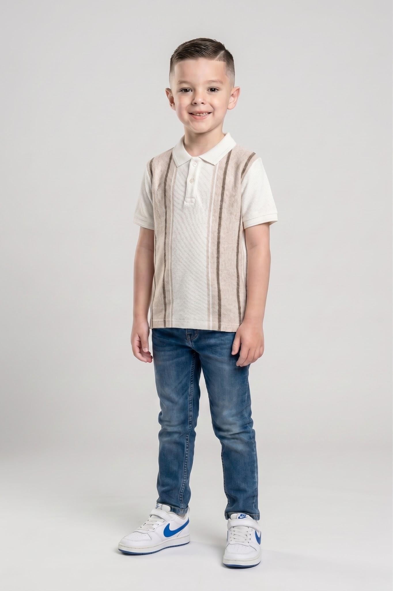 Boy Natural Melange Colourblocked Polo Neck T-Shirt