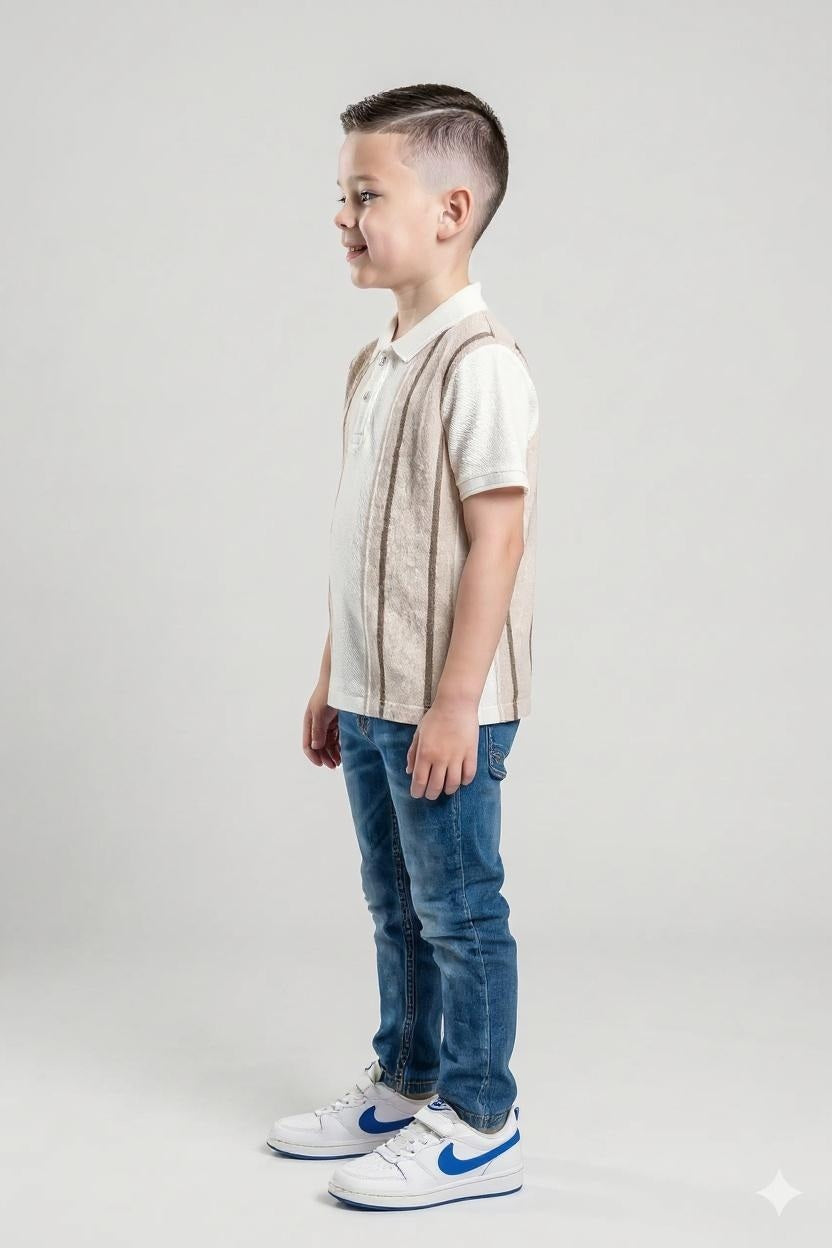 Boy Natural Melange Colourblocked Polo Neck T-Shirt