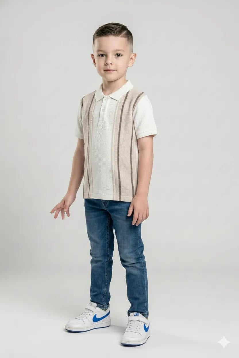 Boy Natural Melange Colourblocked Polo Neck T-Shirt