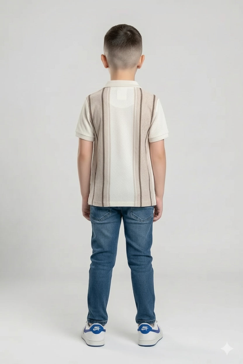 Boy Natural Melange Colourblocked Polo Neck T-Shirt
