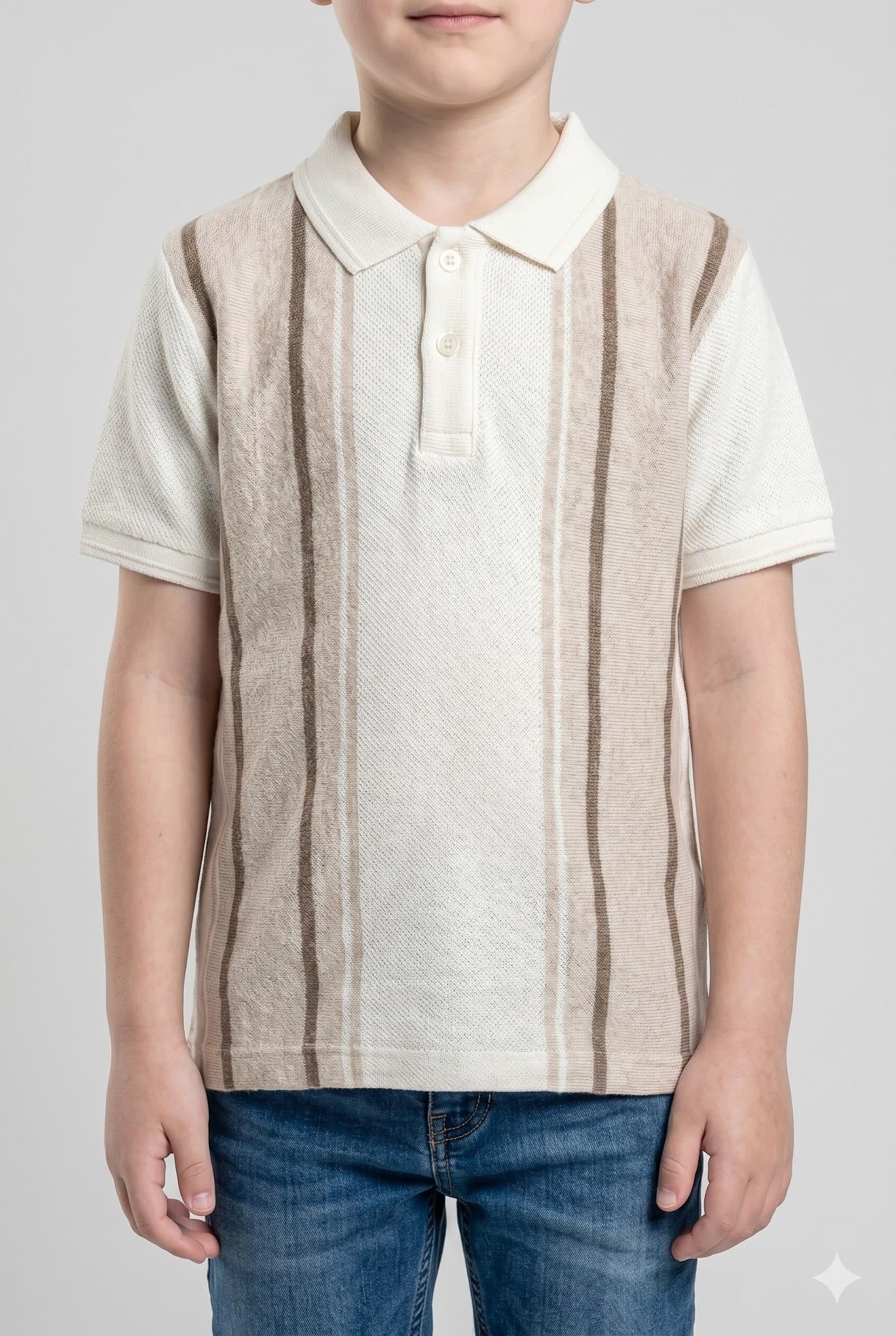 Boy Natural Melange Colourblocked Polo Neck T-Shirt