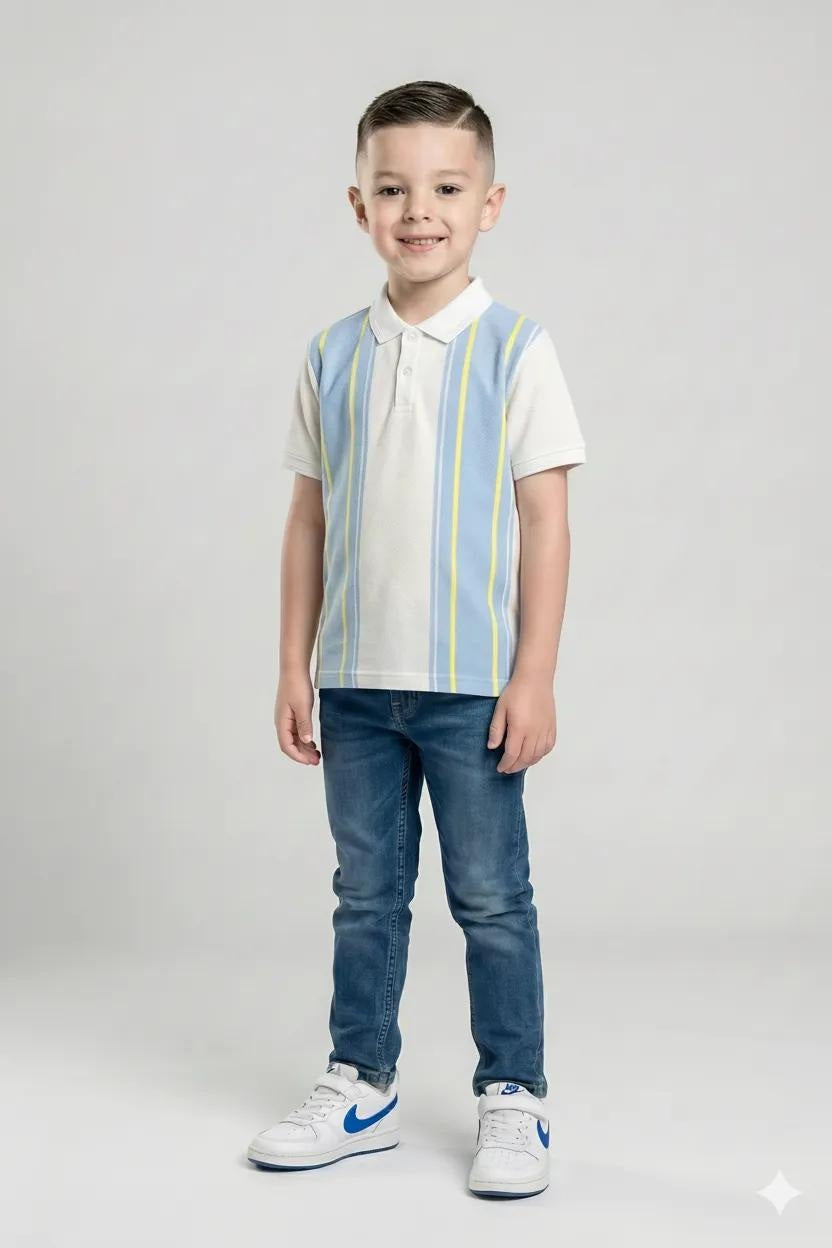 Boys Striped Polo Collar T-shirt