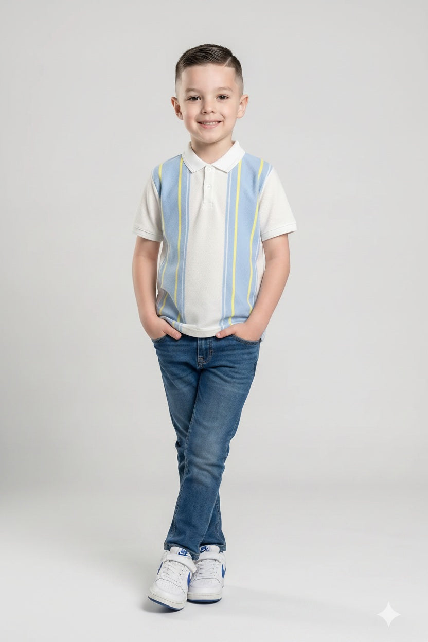 Boys Striped Polo Collar T-shirt