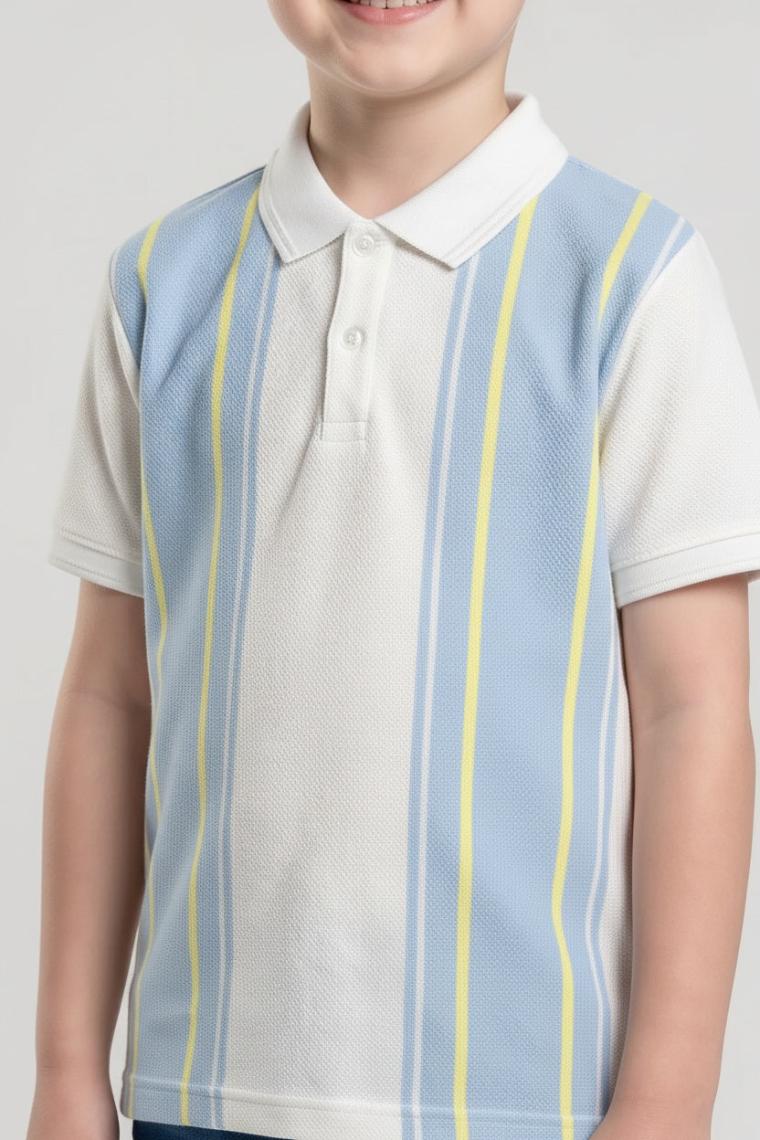 Boys Striped Polo Collar T-shirt
