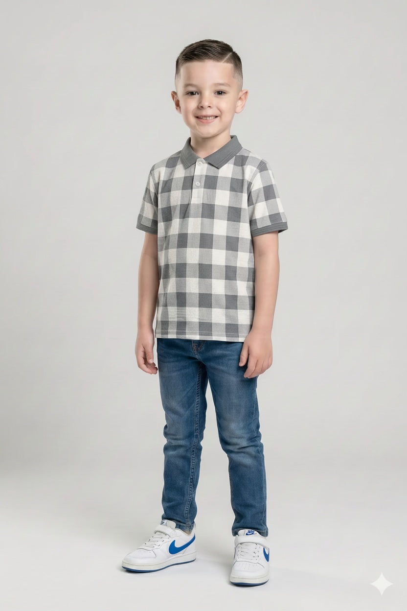 Boy Checked Polo Neck T-Shirt