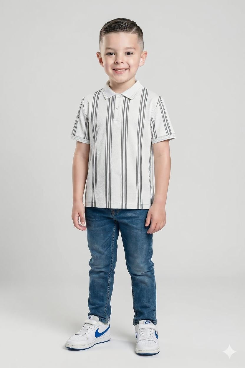 Boys Striped Polo Collar T-shirt