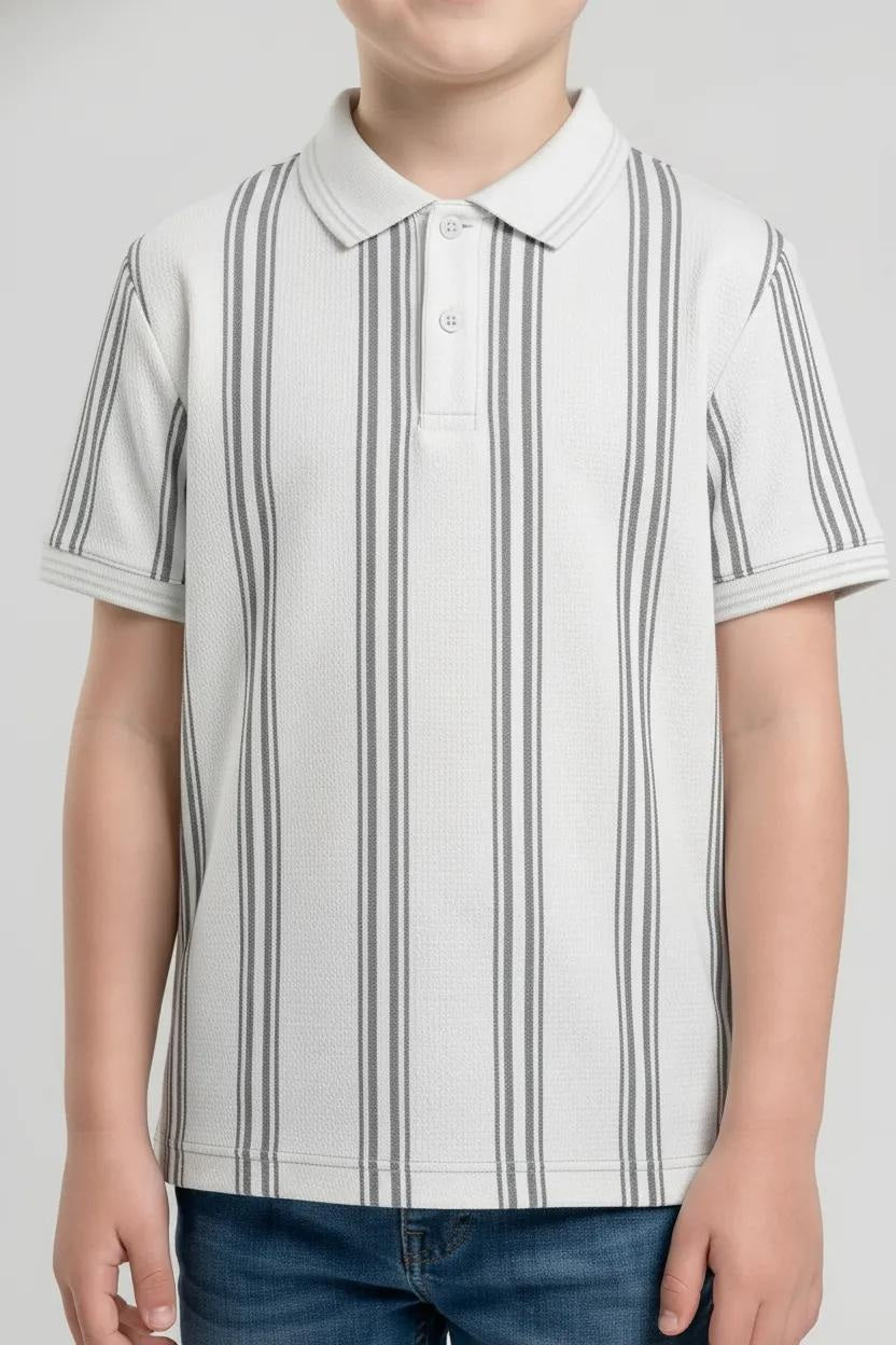 Boys Striped Polo Collar T-shirt