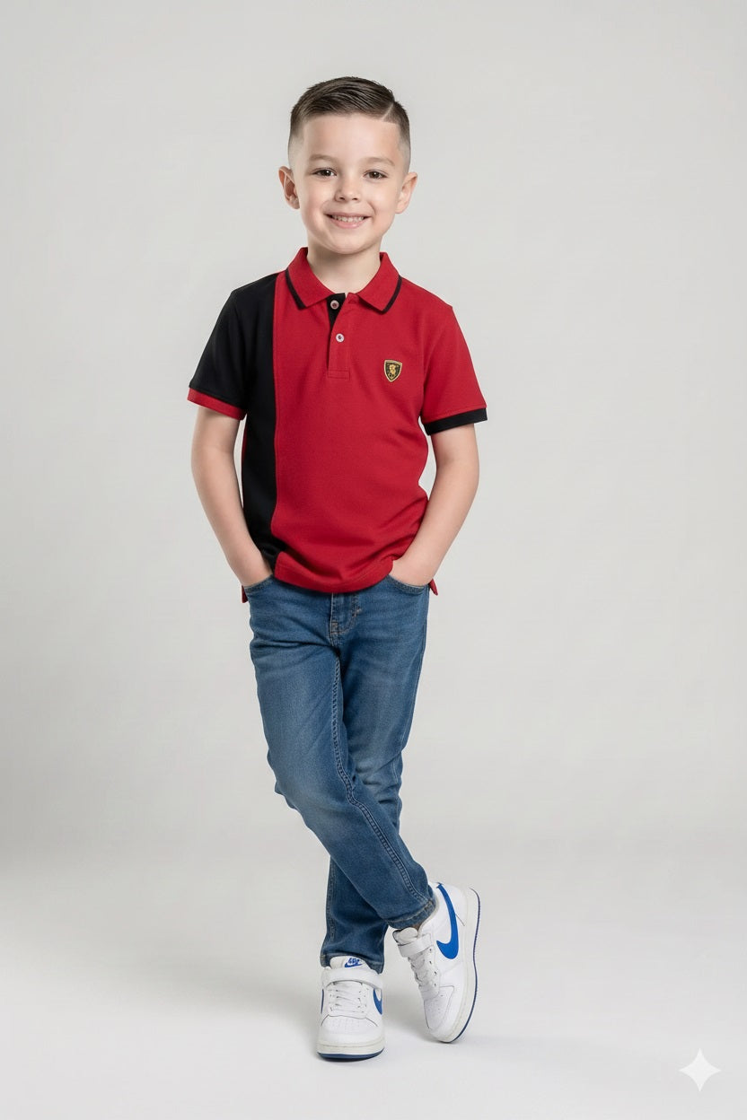 Boys Brick Colourblocked Polo Collar T-shirt