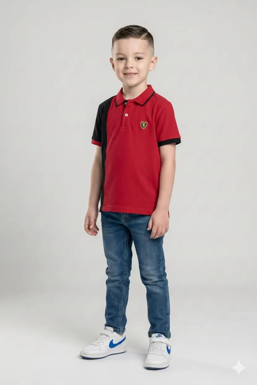 Boys Brick Colourblocked Polo Collar T-shirt