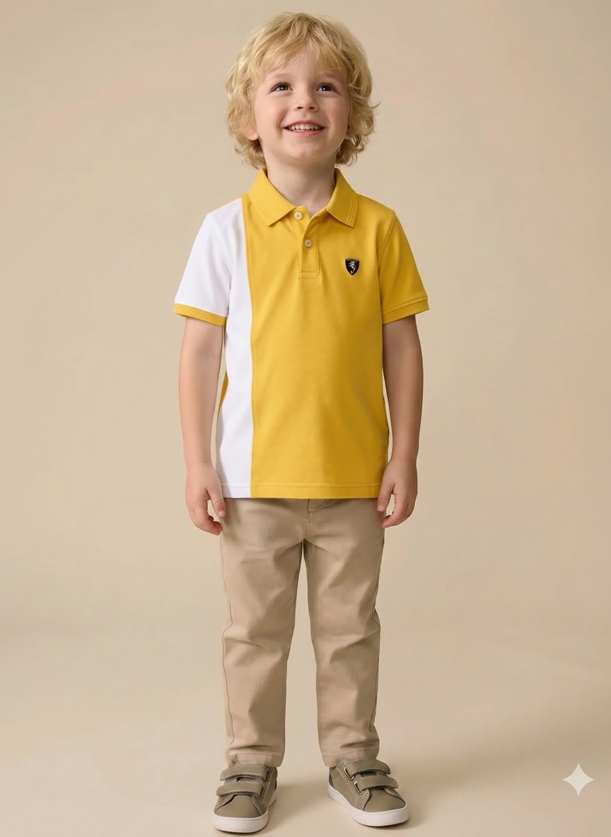 Boys Mustard Colourblocked Polo Collar T-shirt