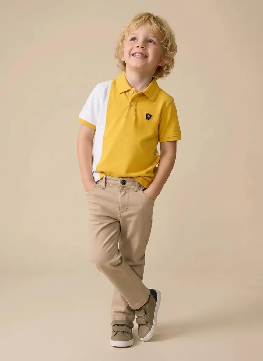 Boys Mustard Colourblocked Polo Collar T-shirt